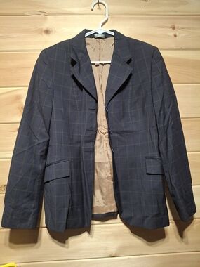 Women's Navy Windowpane Hunt Coat with Tan Lining